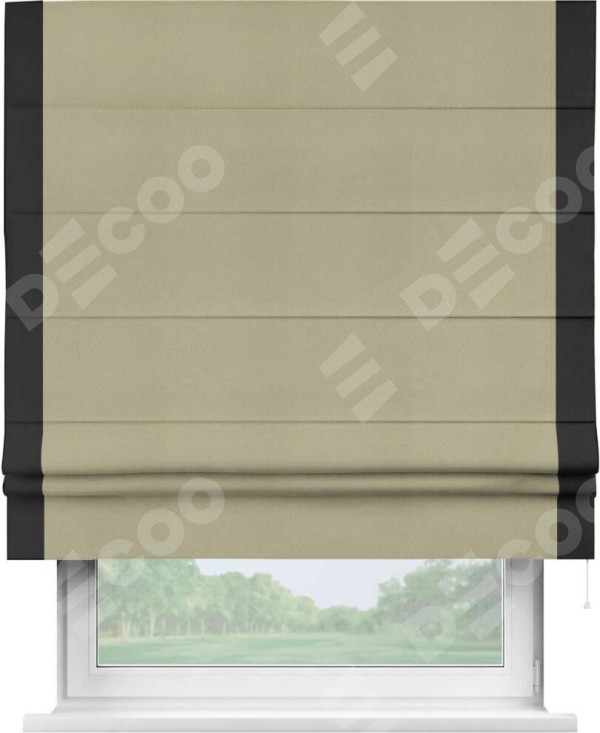 Римская штора «Кортин» с кантом Стрим Дуо, для проема, ткань блэкаут однотонный милано капучино