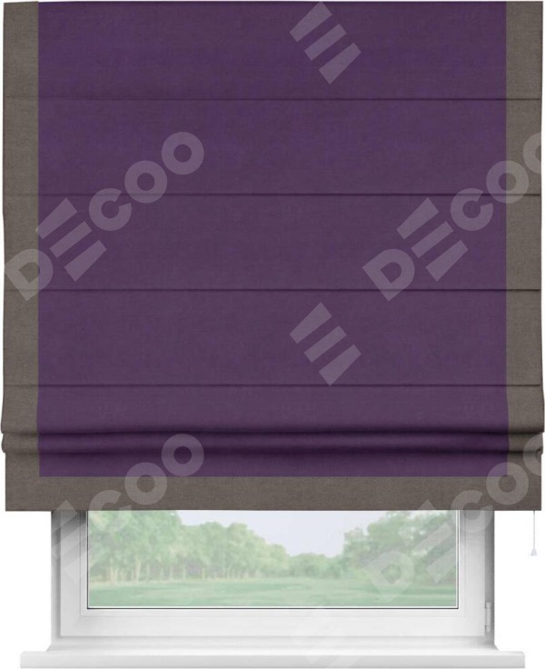 Римская штора «Кортин» с кантом Виктория, для проема, ткань вельвет темно-фиолетовый