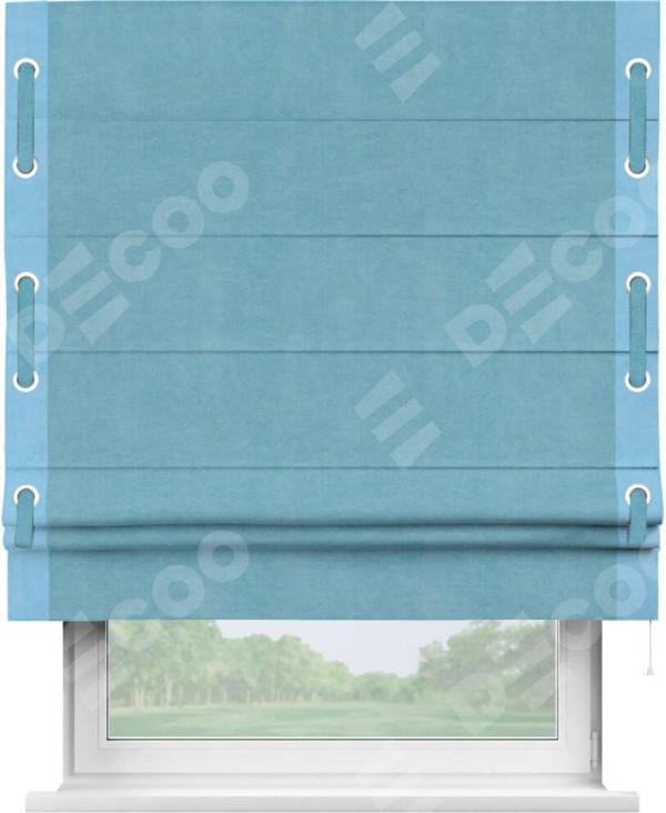 Римская штора «Кортин» с кантом Стрим Дуо (люверсы с пояском), для проема, ткань вельвет ментоловый