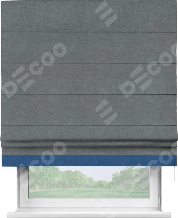 Римская штора «Кортин» с кантом Джестер, для проема, ткань вельвет серый