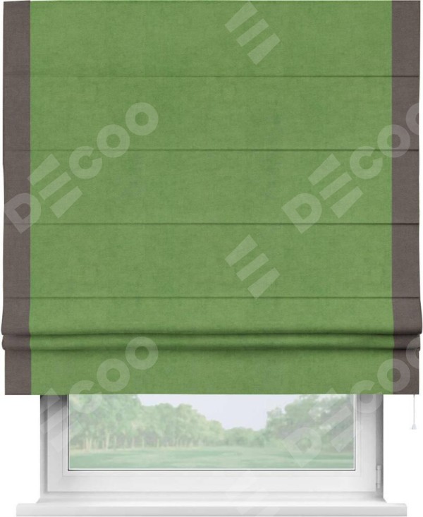 Римская штора «Кортин» с кантом Стрим Дуо, для проема, ткань вельвет салатовый