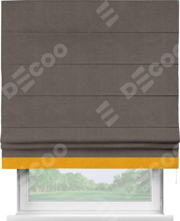 Римская штора «Кортин» с кантом Джестер, для проема, ткань вельвет коричневый