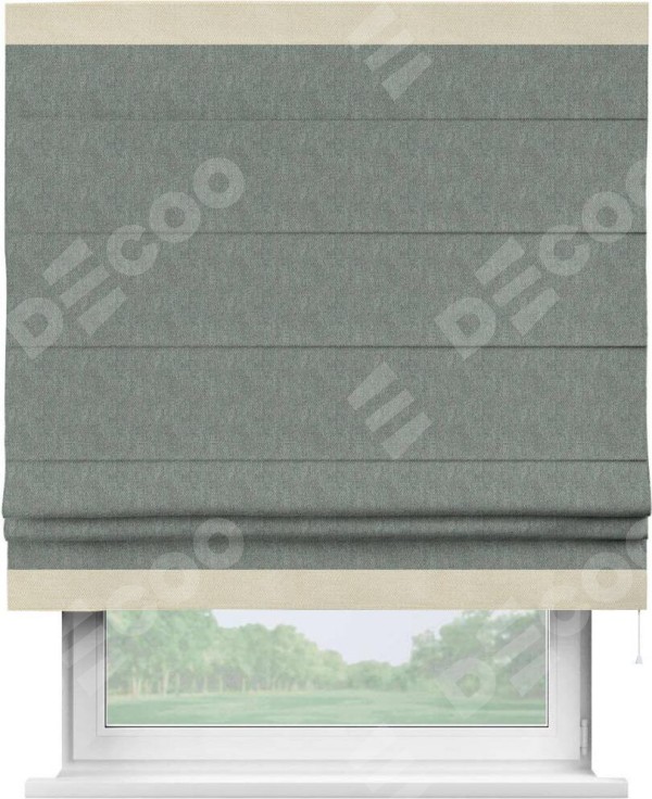 Римская штора «Кортин» с кантом Горизонт, для проема, ткань лён димаут, серый