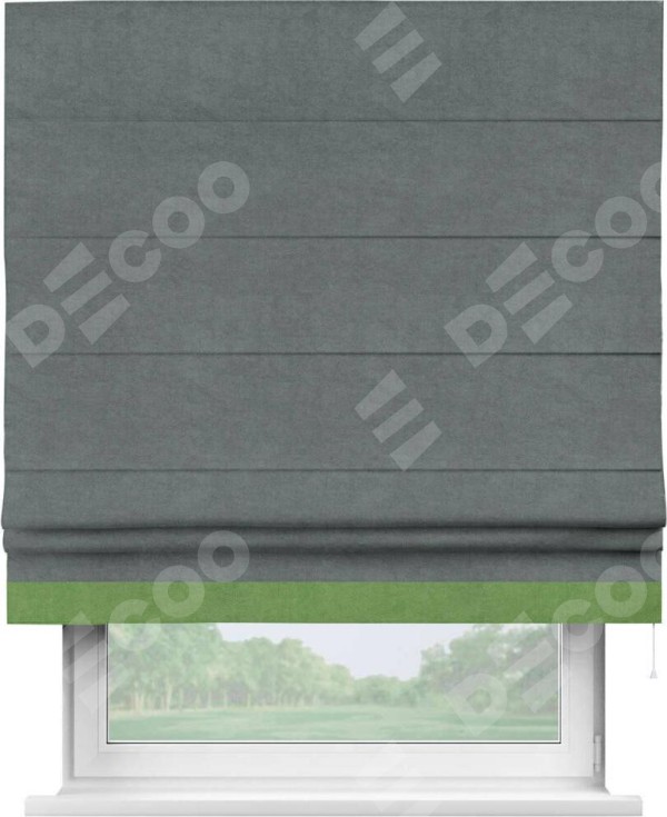 Римская штора «Кортин» с кантом Джестер, для проема, ткань вельвет серый