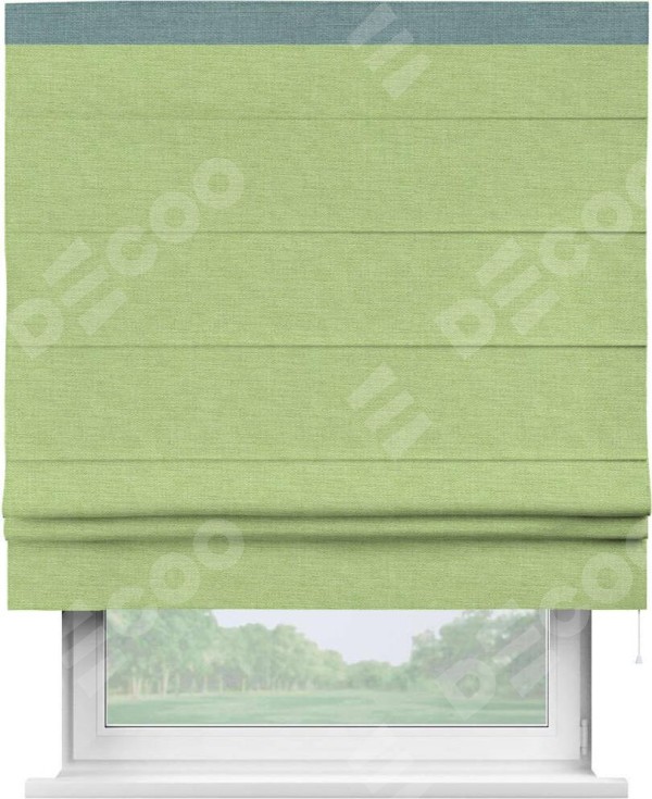 Римская штора «Кортин» с кантом Кинг, для проема, ткань лён зеленый