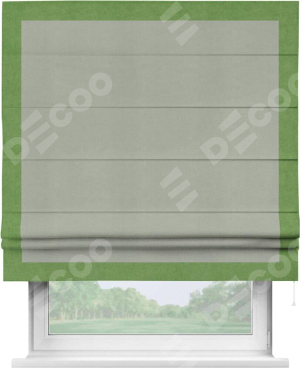 Римская штора «Кортин» с кантом Чесс, для проема, ткань вельвет cветло-серый