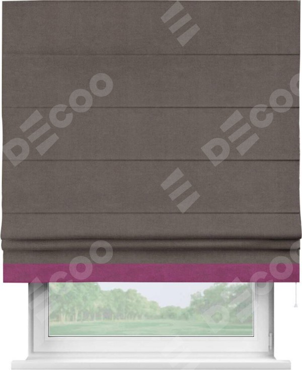 Римская штора «Кортин» с кантом Джестер, для проема, ткань вельвет коричневый