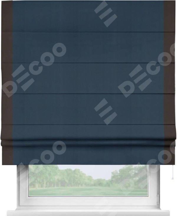 Римская штора «Кортин» с кантом Стрим Дуо, для проема, ткань блэкаут однотонный синий