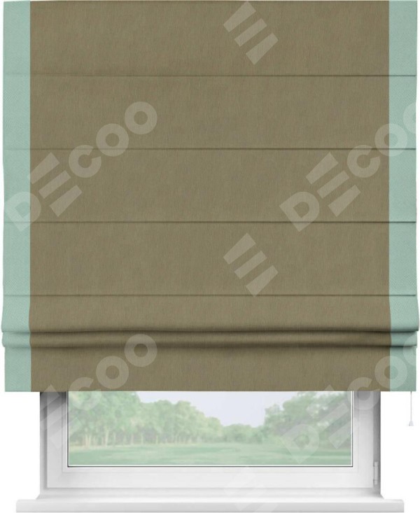 Римская штора «Кортин» с кантом Стрим Дуо, для проема, ткань блэкаут однотонный бежево-золотой