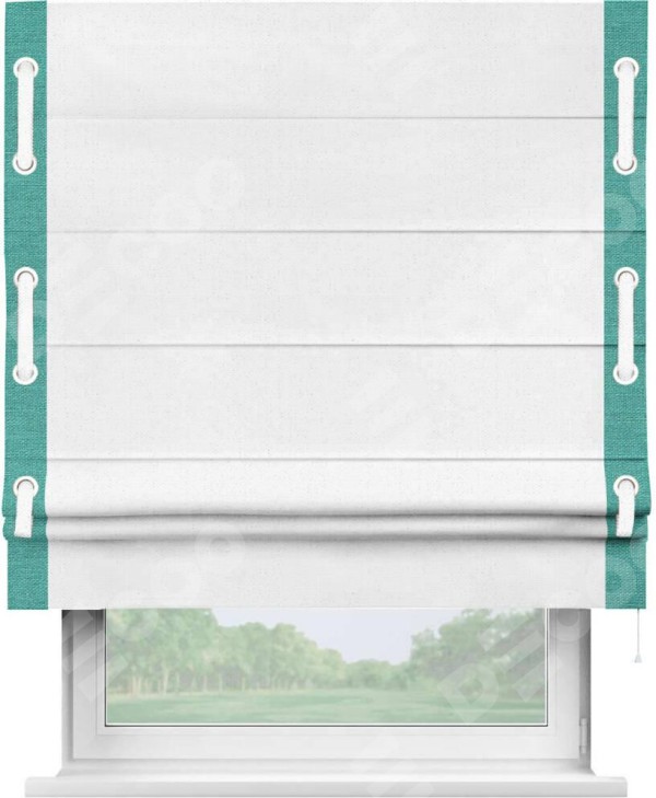 Римская штора «Кортин» с кантом Стрим Дуо (люверсы с пояском), для проема, лён цвет белый