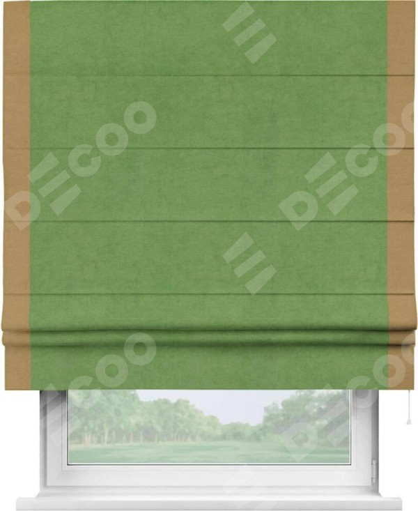 Римская штора «Кортин» с кантом Стрим Дуо, для проема, ткань вельвет салатовый