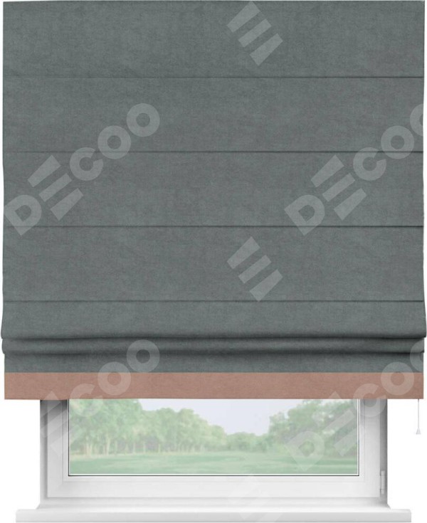 Римская штора «Кортин» с кантом Джестер, для проема, ткань вельвет серый