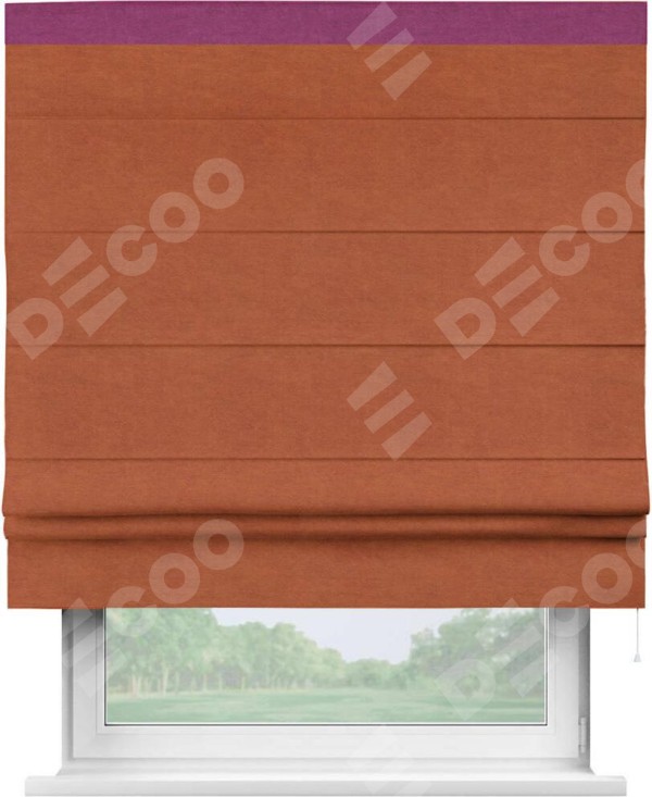 Римская штора «Кортин» с кантом Кинг, для проема, ткань вельвет терракотовый