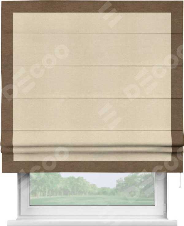 Римская штора «Кортин» с кантом Чесс, для проема, ткань софт однотонный бежевый лайт