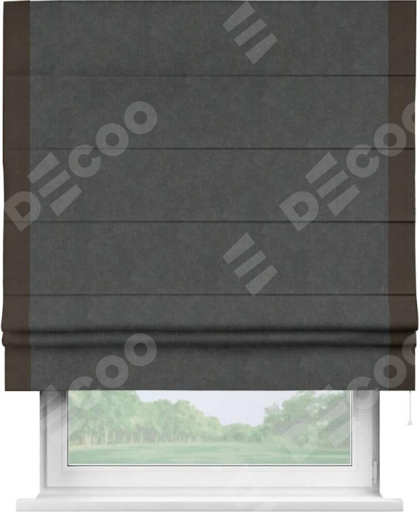 Римская штора «Кортин» с кантом Стрим Дуо, для проема, ткань вельвет цвет тёмно-серый