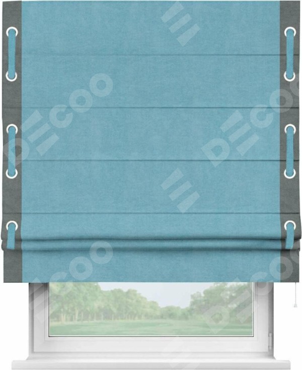 Римская штора «Кортин» с кантом Стрим Дуо (люверсы с пояском), для проема, ткань вельвет ментоловый