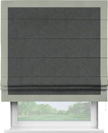Римская штора «Кортин» с кантом Чесс, для проема, ткань вельвет цвет тёмно-серый