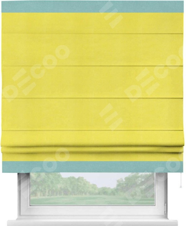 Римская штора «Кортин» с кантом Горизонт, для проема, ткань вельвет cветло-желтый