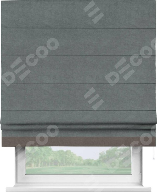 Римская штора «Кортин» с кантом Джестер, для проема, ткань вельвет серый