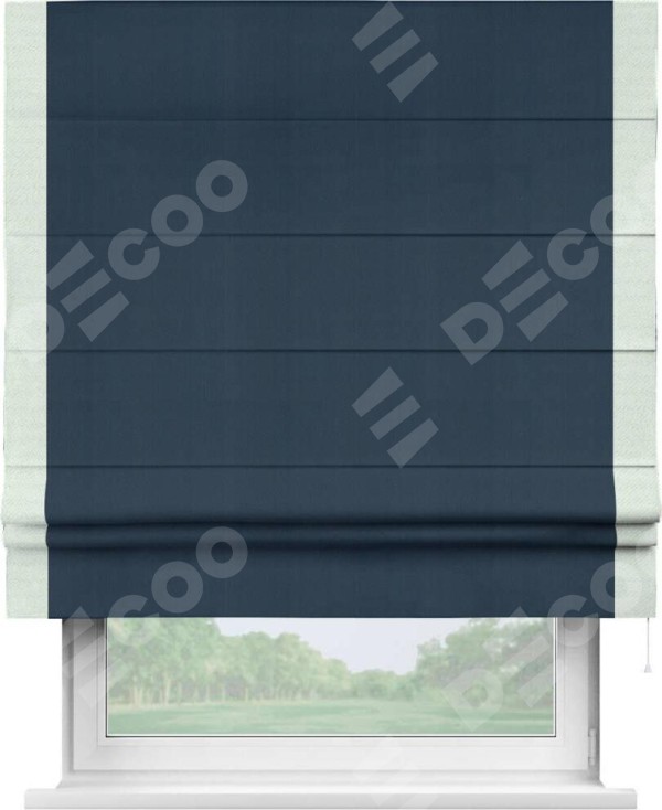 Римская штора «Кортин» с кантом Стрим Дуо, для проема, ткань блэкаут однотонный синий