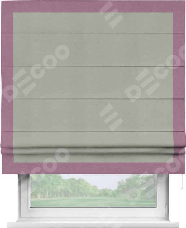 Римская штора «Кортин» с кантом Чесс, для проема, ткань вельвет cветло-серый