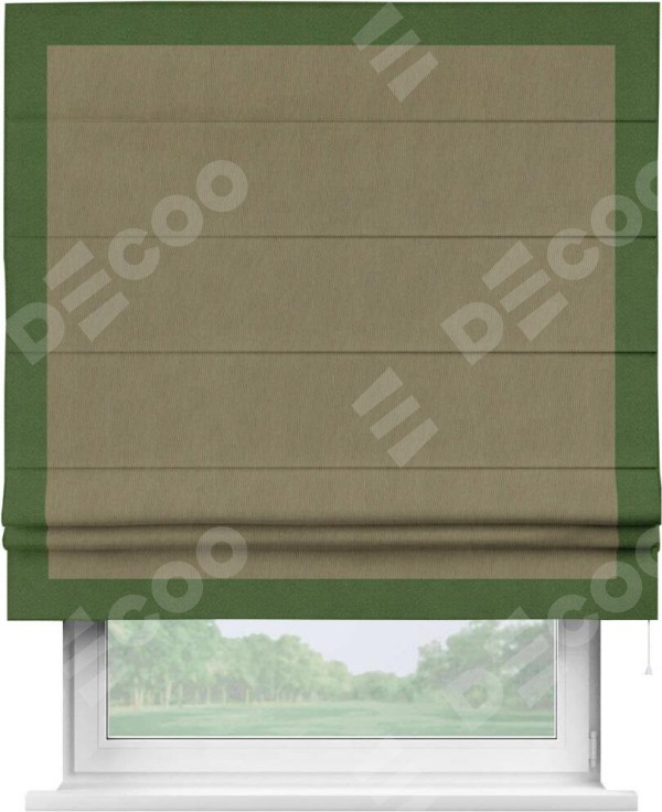 Римская штора «Кортин» с кантом Чесс, для проема, ткань блэкаут однотонный бежево-золотой