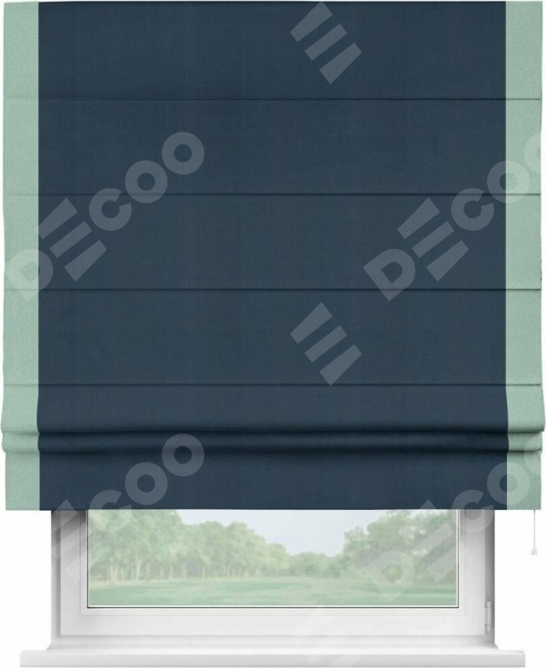 Римская штора «Кортин» с кантом Стрим Дуо, для проема, ткань блэкаут однотонный синий