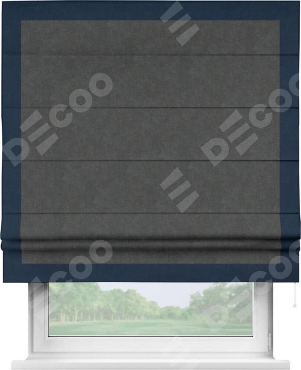 Римская штора «Кортин» с кантом Чесс, для проема, ткань вельвет цвет тёмно-серый