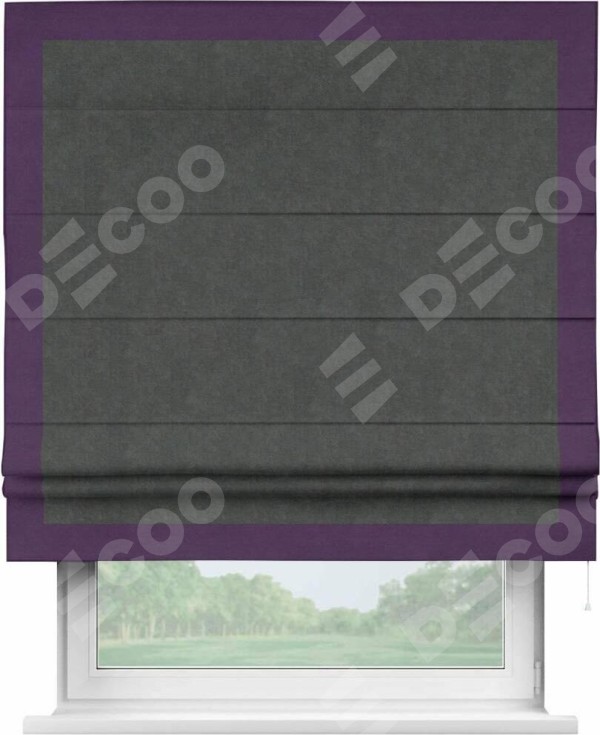 Римская штора «Кортин» с кантом Чесс, для проема, ткань вельвет цвет тёмно-серый