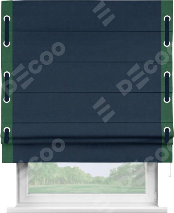 Римская штора «Кортин» с кантом Стрим Дуо (люверсы с пояском), для проема, ткань вельвет темно-синий