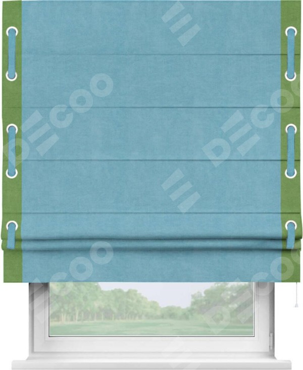 Римская штора «Кортин» с кантом Стрим Дуо (люверсы с пояском), для проема, ткань вельвет ментоловый