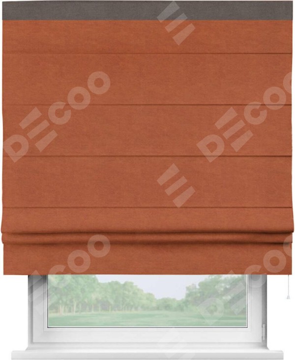 Римская штора «Кортин» с кантом Кинг, для проема, ткань вельвет терракотовый