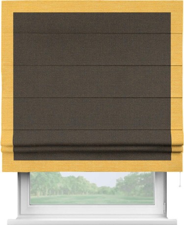 Римская штора «Кортин» с кантом Чесс, для проема, ткань лён темно-коричневый