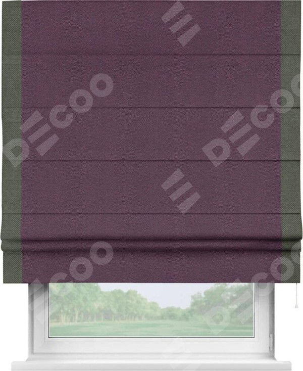 Римская штора «Кортин» с кантом Стрим Дуо, для проема, ткань лён димаут, фиолетовый