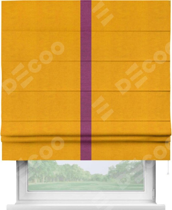 Римская штора «Кортин» с кантом Хайвэй, для проема, ткань вельвет желтый