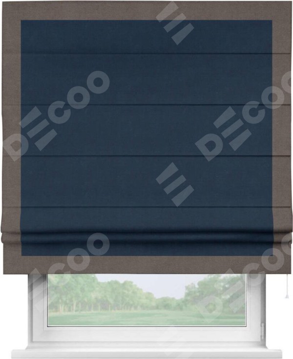 Римская штора «Кортин» с кантом Чесс, для проема, ткань вельвет темно-синий