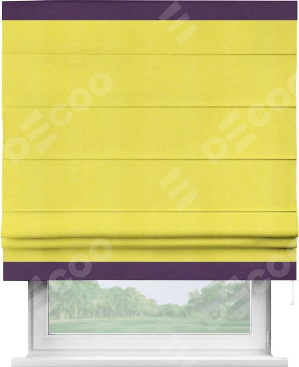 Римская штора «Кортин» с кантом Горизонт, для проема, ткань вельвет cветло-желтый