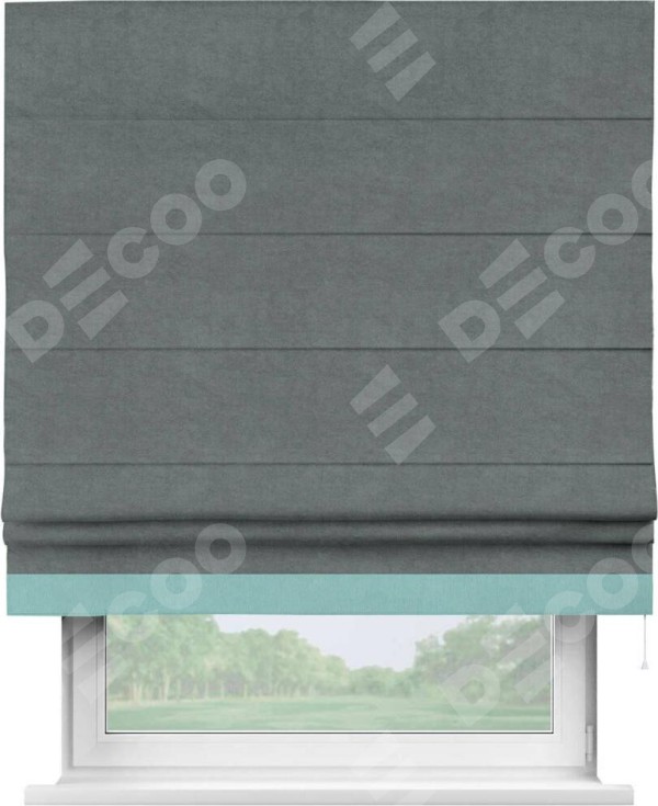 Римская штора «Кортин» с кантом Джестер, для проема, ткань вельвет серый