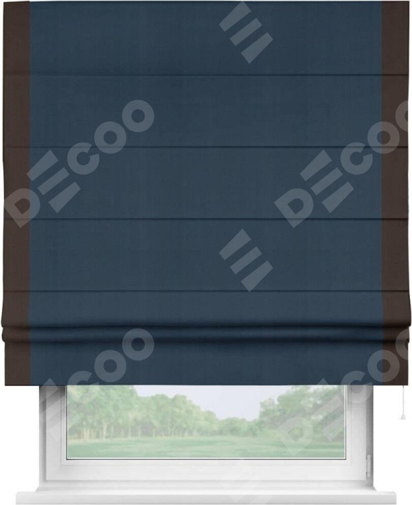 Римская штора «Кортин» с кантом Стрим Дуо, для проема, ткань блэкаут однотонный синий