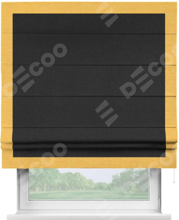 Римская штора «Кортин» с кантом Чесс, для проема, ткань лён черный