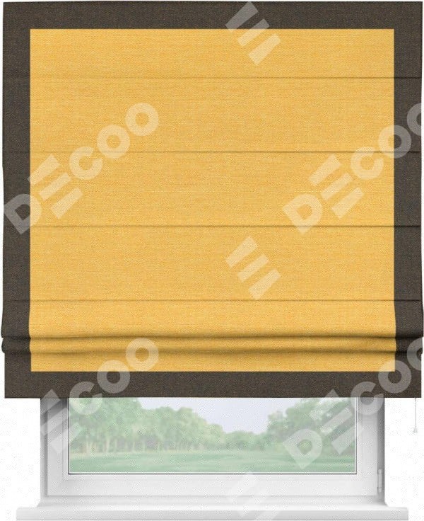 Римская штора «Кортин» с кантом Чесс, для проема, ткань лён желтый