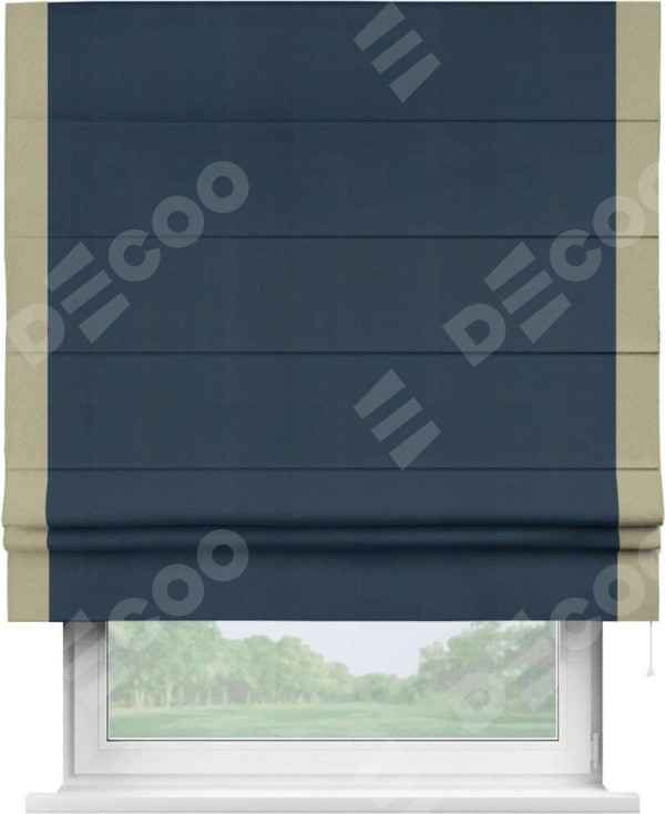 Римская штора «Кортин» с кантом Стрим Дуо, для проема, ткань блэкаут однотонный синий