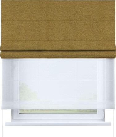 Римская штора «Кортин», твид блэкаут горчица, день-ночь