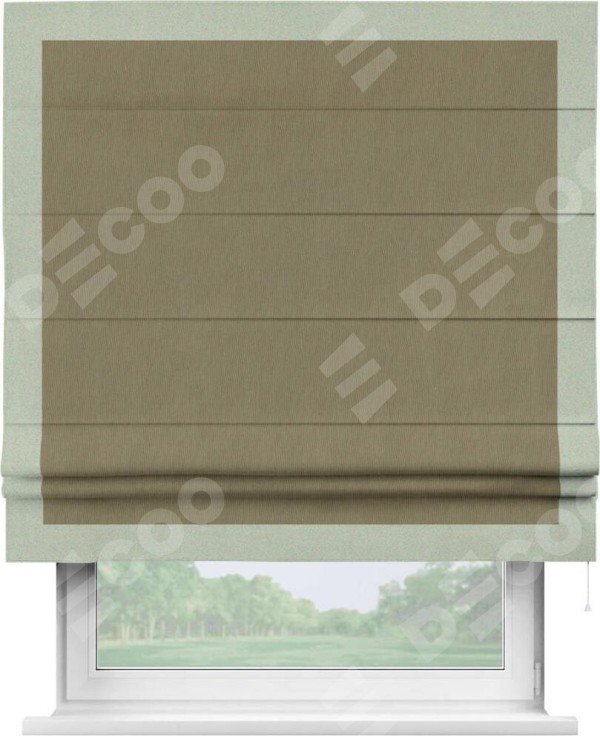 Римская штора «Кортин» с кантом Чесс, для проема, ткань блэкаут однотонный бежево-золотой
