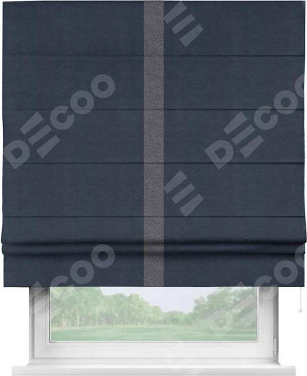 Римская штора «Кортин» с кантом Хайвэй, для проема, ткань софт однотонный тёмно-синий