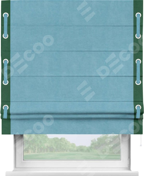 Римская штора «Кортин» с кантом Стрим Дуо (люверсы с пояском), для проема, ткань вельвет ментоловый