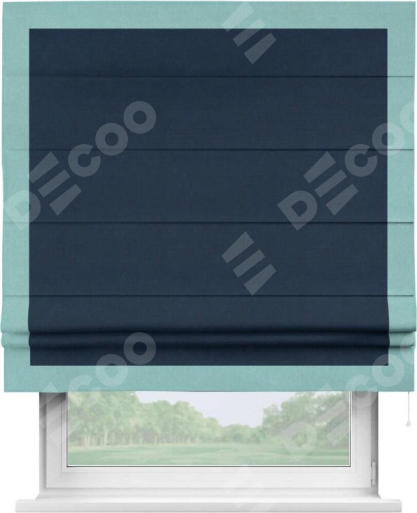 Римская штора «Кортин» с кантом Чесс, для проема, ткань вельвет темно-синий