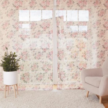 Штора тюлевая "Этель" 250х270 см Цветочная композиция без утяжелителя, 100% п/э