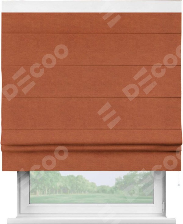 Римская штора «Кортин» с кантом Кинг, для проема, ткань вельвет терракотовый