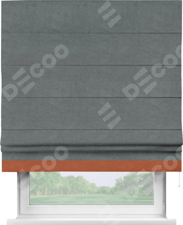 Римская штора «Кортин» с кантом Джестер, для проема, ткань вельвет серый